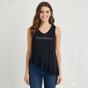 Bebe Black Asymmetrical Tank Top